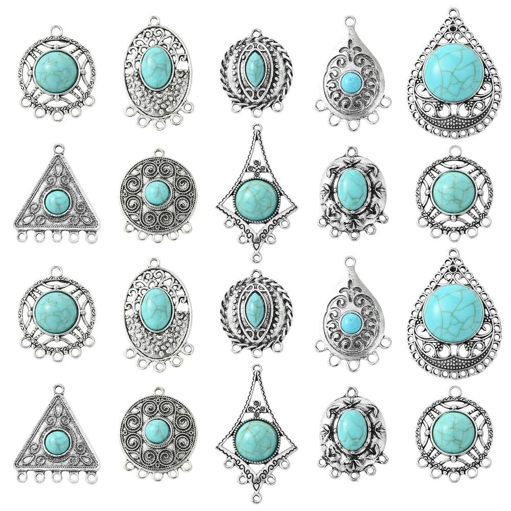 1978 20 pcs 10 Styles Antique Boho Theme Imitation Turquoise Alloy